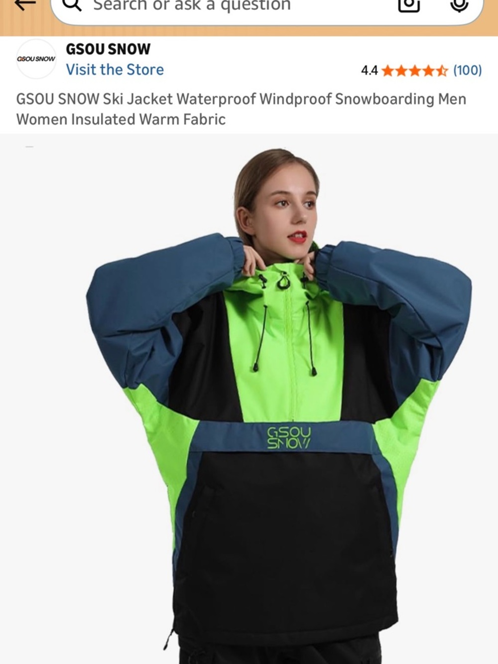 GSOU SNOW Women’s Ski Jacket - Neon Green & Navy Colorblock
